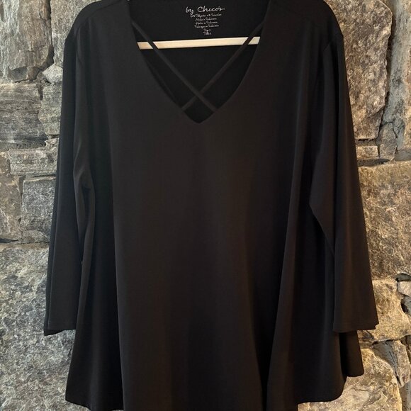 CHICO'S WOMENS A-LINE BLACK TRAVELERS TOP / TUNIC SZ 3 - NWOT - Picture 2 of 3